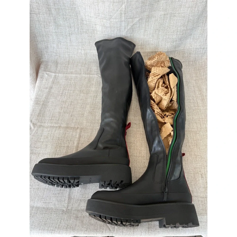 Franco Sarto Over The Knee Boots Womens 7 Black Excellent Lug Sole Platform